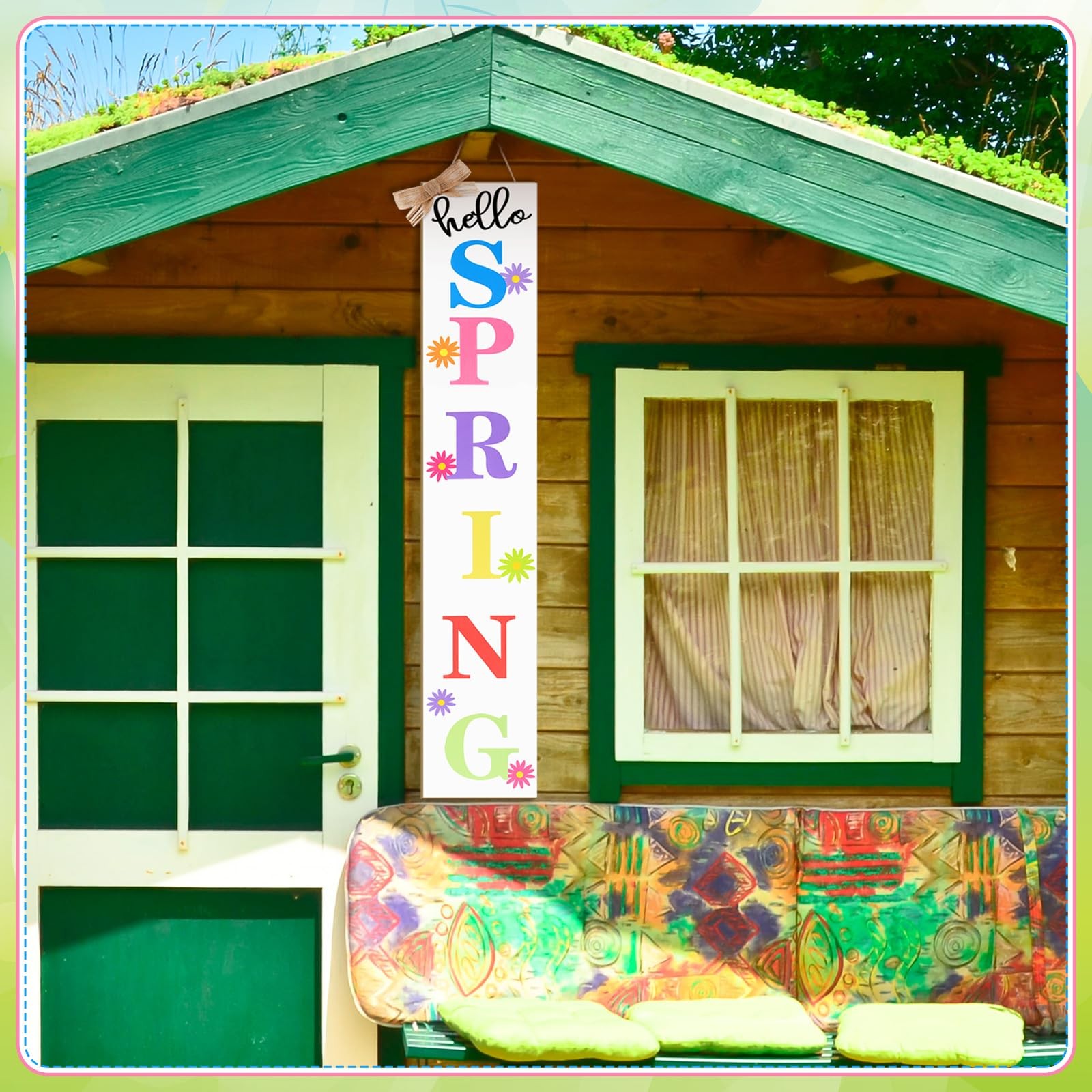 Yerliker Hello Spring Porch Sign Outdoor Decor 47″ Large Welcome Decoration