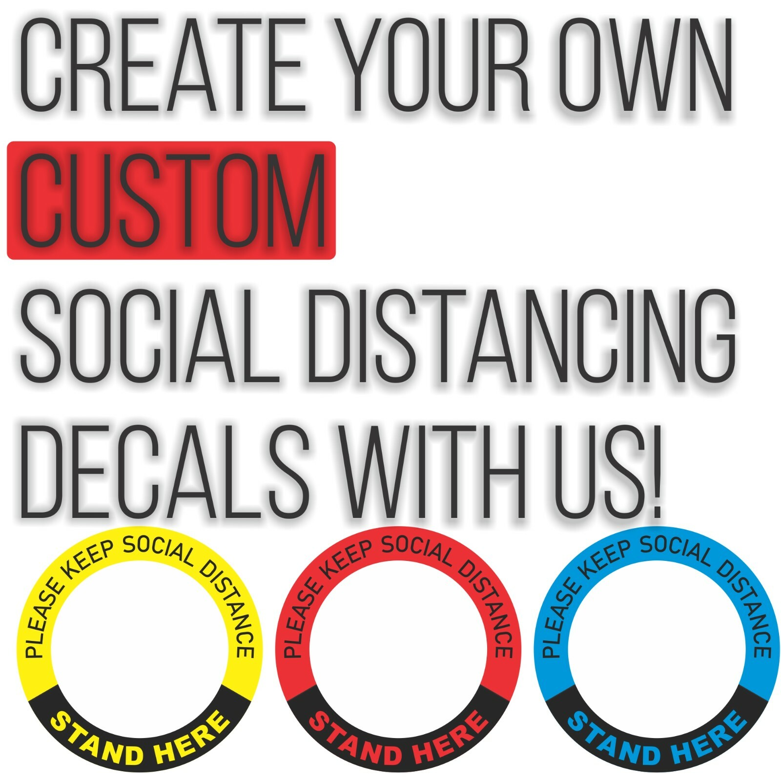Custom Design Social Distancing Floor Decals 30 Pack 8 Inch Custom Logo Vinyl