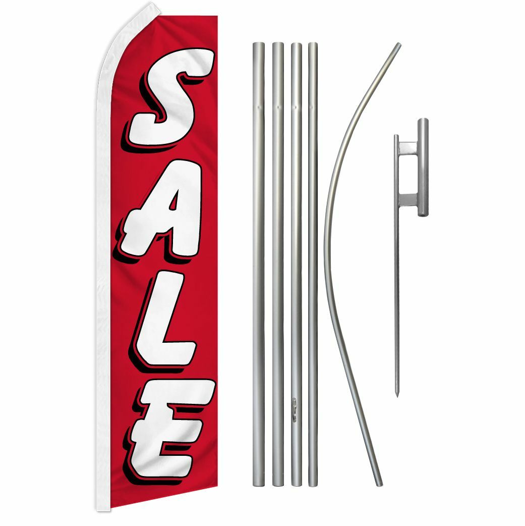 “SALE” Advertising Super Flag & Pole Kit deal discount clearance red & white