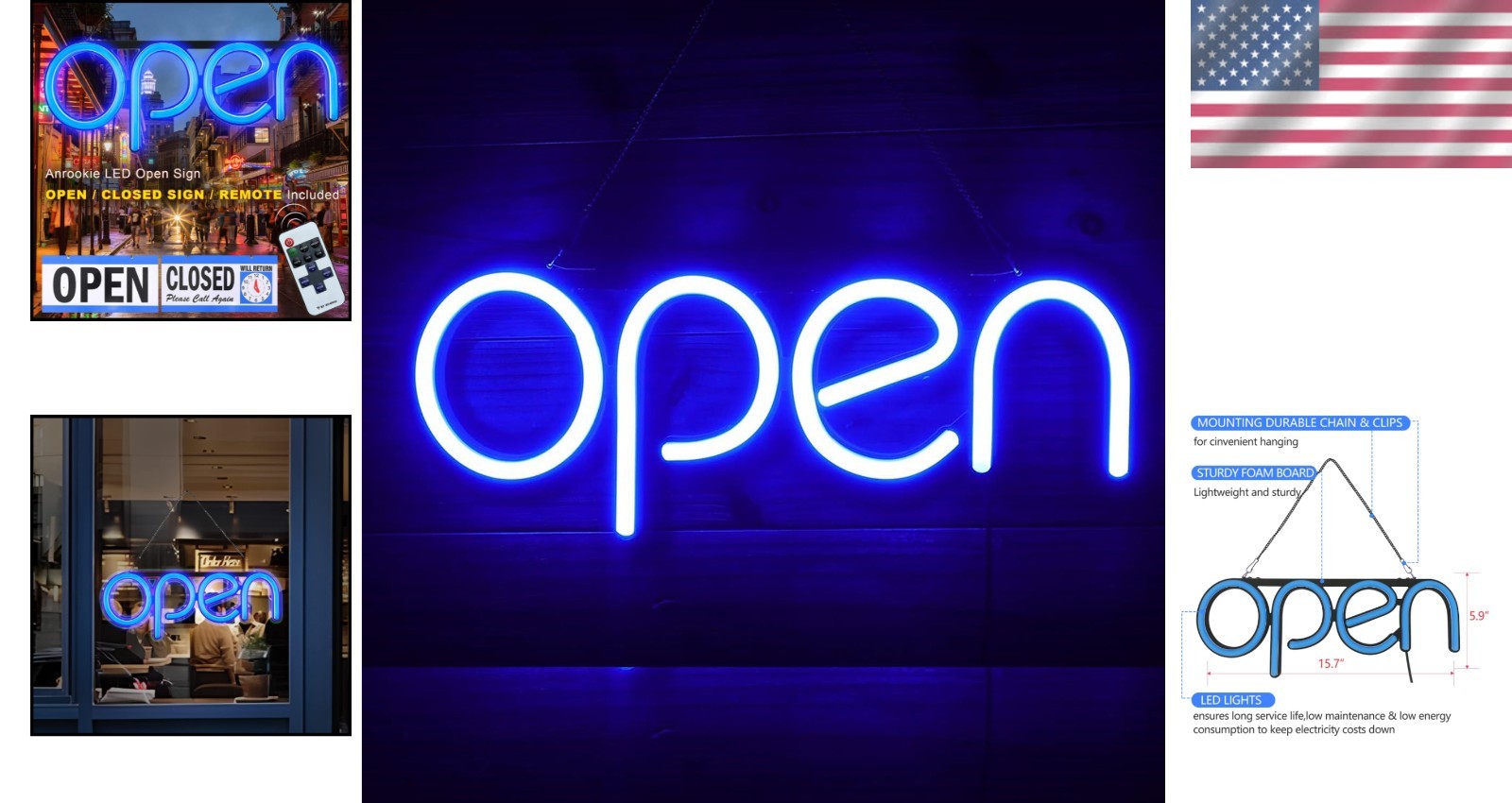 LED Open Sign Set: 16×6 Inch Neon Sign with Open/Close Indicators for Businesses