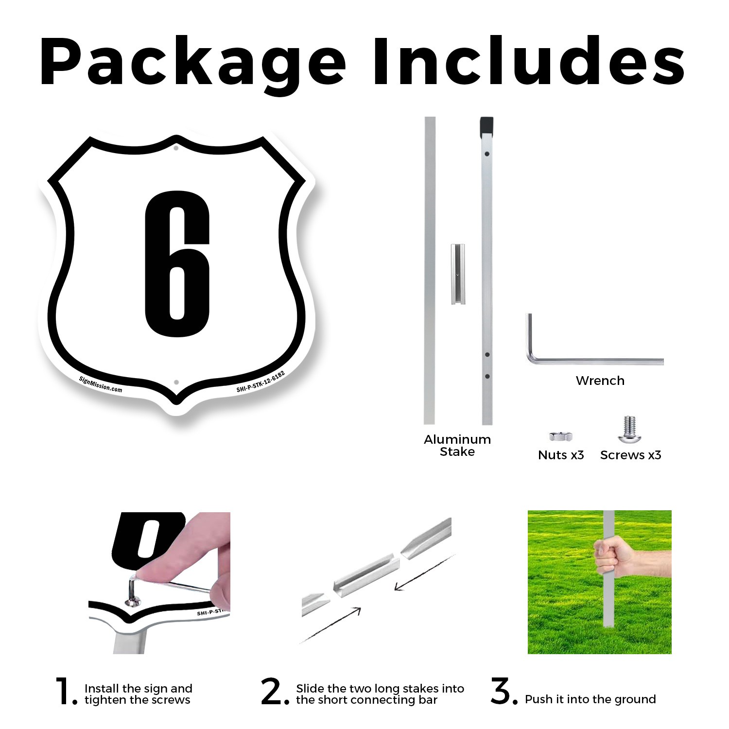 Number 6 Shield Shaped Sign With Stake Weather Resistant