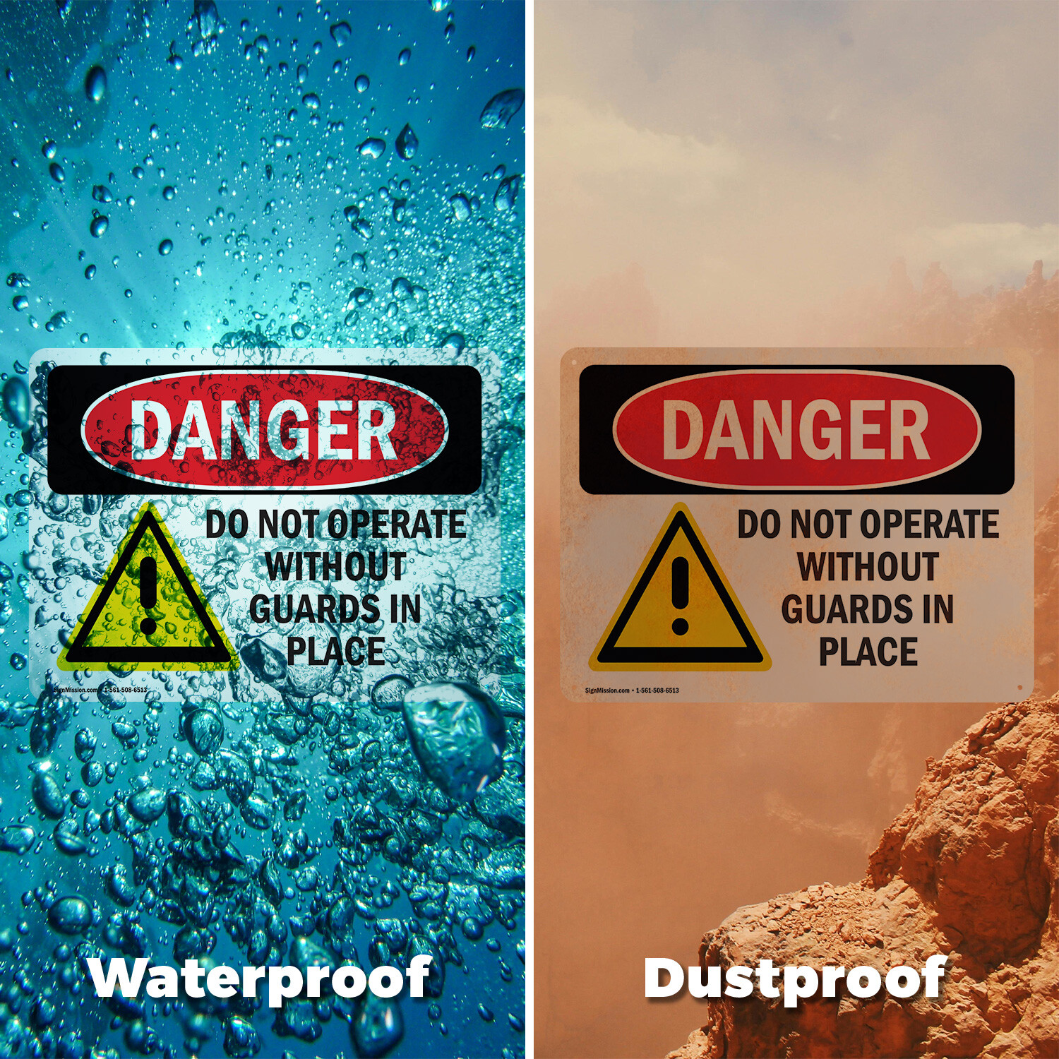 (2 Pack) Do Not Operate Without Guards In Place OSHA Danger Sign Decal Metal