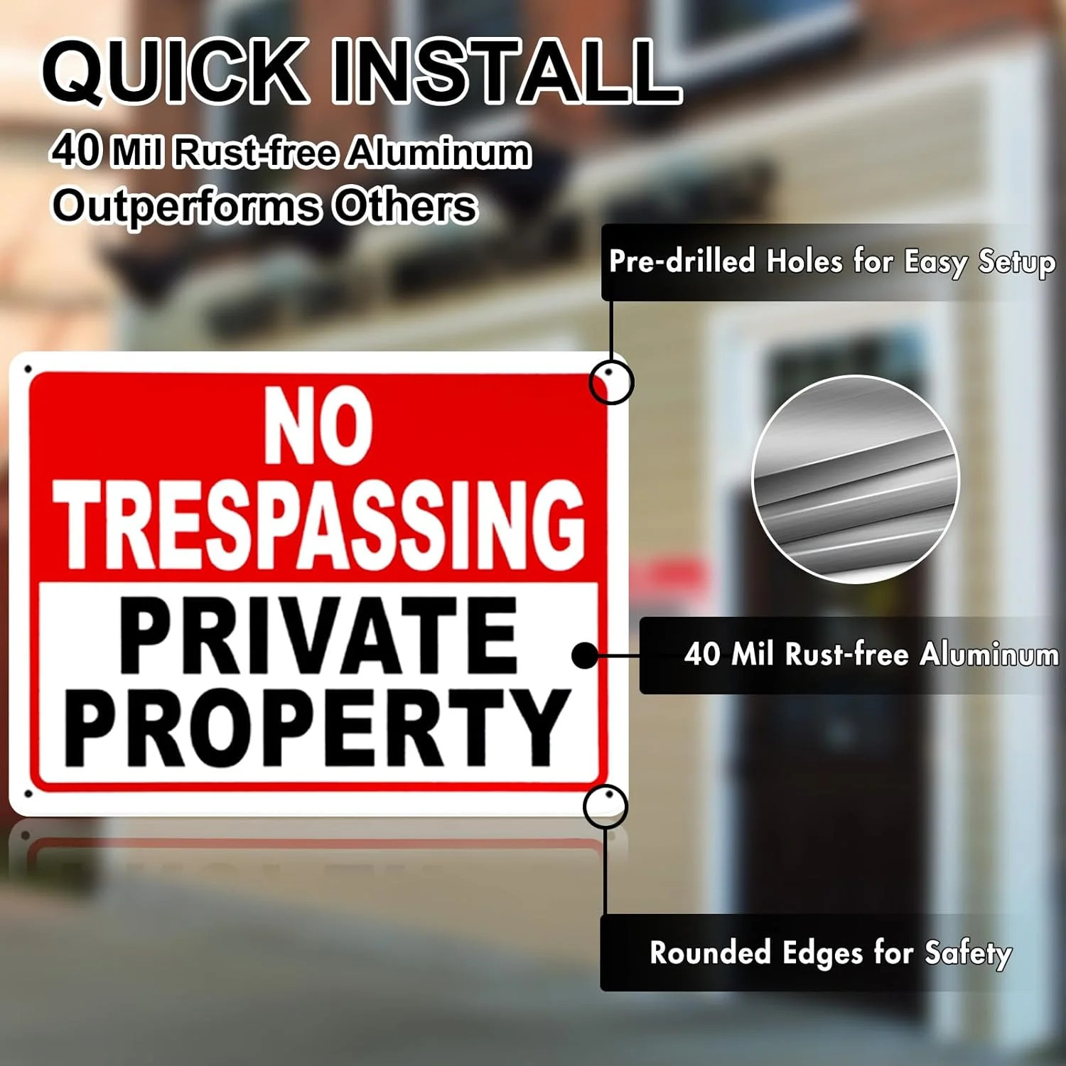 2 Pack No Trespassing Signs Private Property – 10×7 Inch 40 Mil Rust Free Alumin