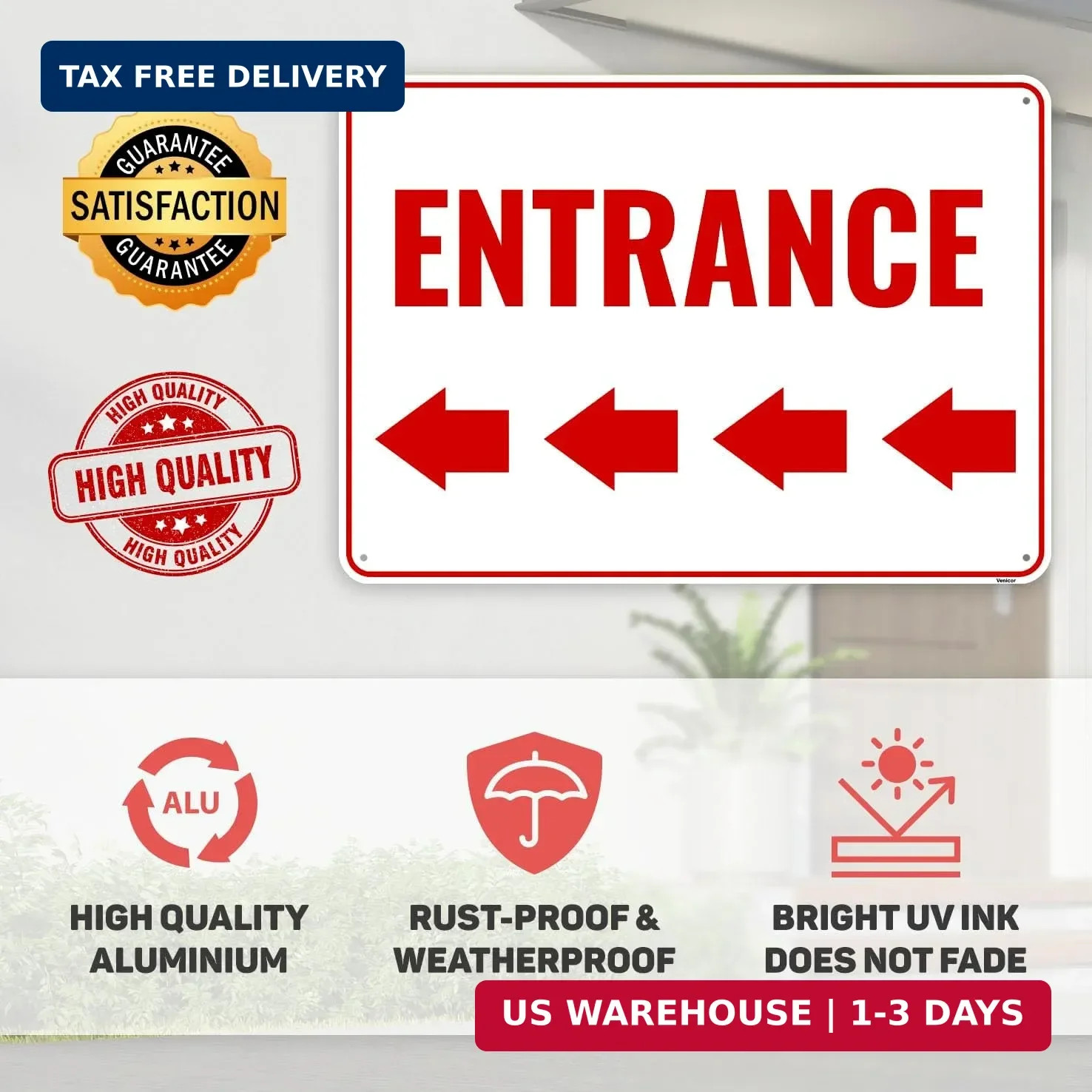 1PC Entrance Sign Left Arrow, 14 x 10 Inches – Aluminum – Entry Enter Here Only