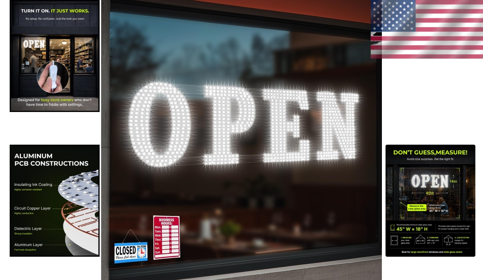 Jumbo LED Open Sign 40″x14″ Ultra Bright, High Visibility, Business Storefront