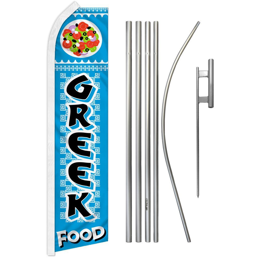 “GREEK FOOD” Advertising Super Flag & Pole Kit food salad pita Greece