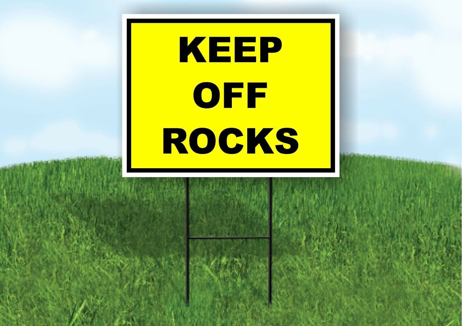 KEEP OFF ROCKS YELLOW BLACK Yard Sign Road with Stand LAWN SIGN