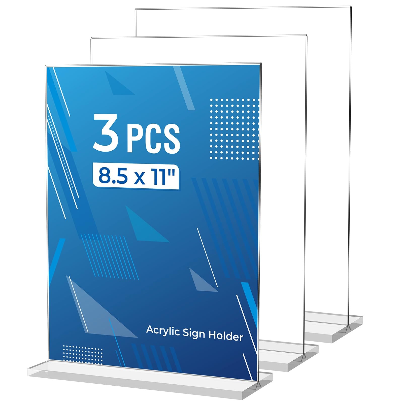 3 Pack Acrylic Sign Holder 8.5 x 11 Inches, Clear Menu Stand, Vertical