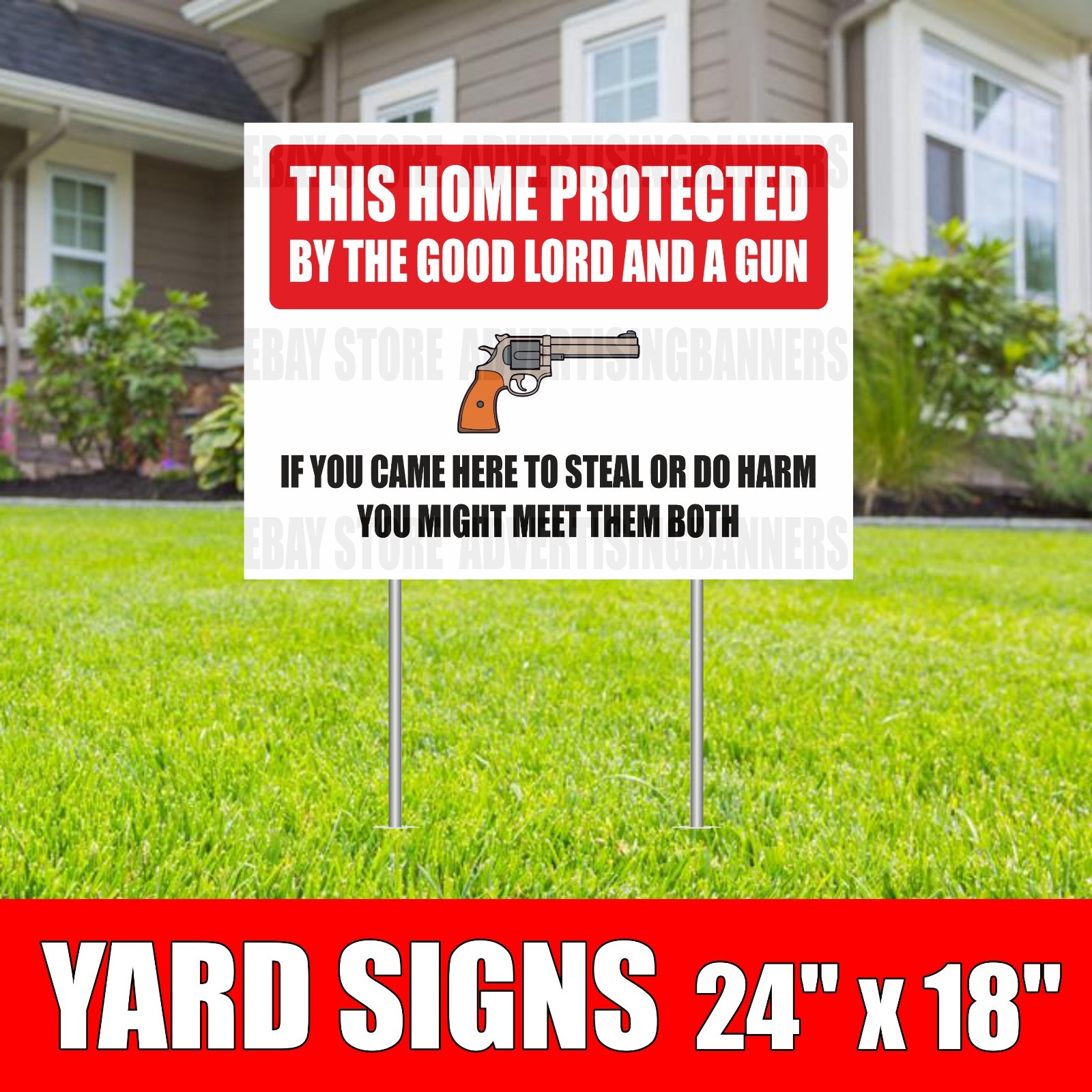 THIS HOME PROTECTED YARD Sign Corrugate Plastic with H-Stakes Lawn Sign security