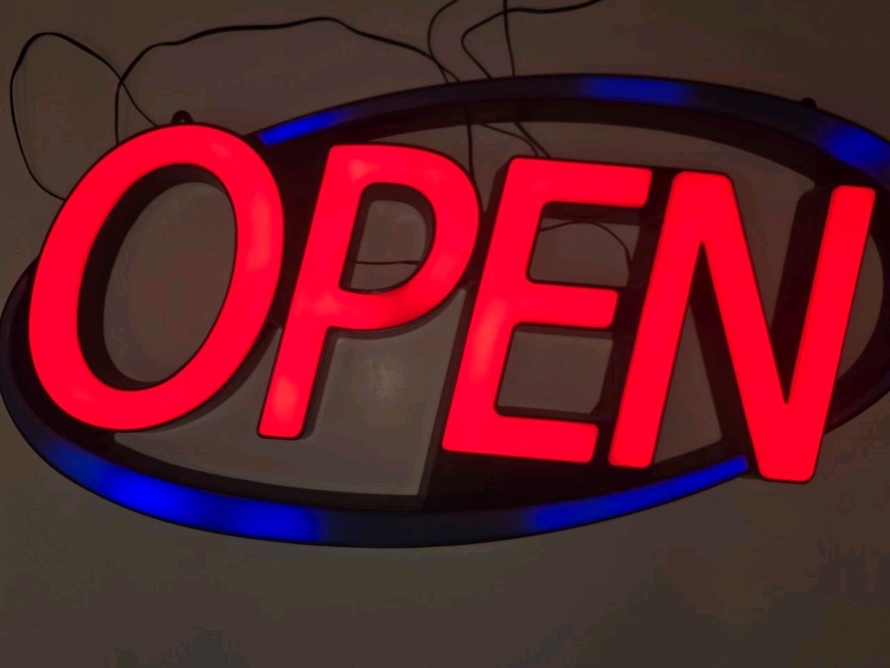 VPC Image Solution Lg Super Bright Oval Led Open Sign Red & Blue 30 1/4″ X 15″