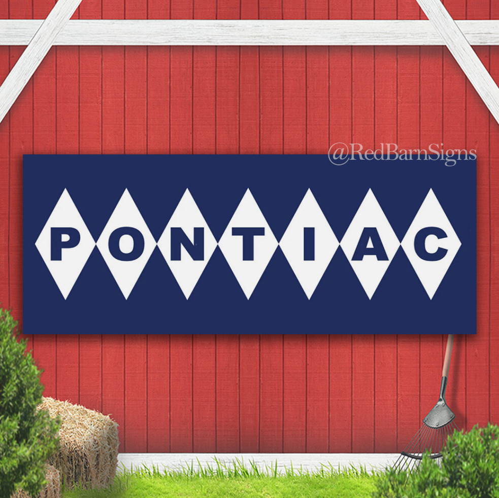 Pontiac Blue Retro Indoor Outdoor Banner Sign with grommets