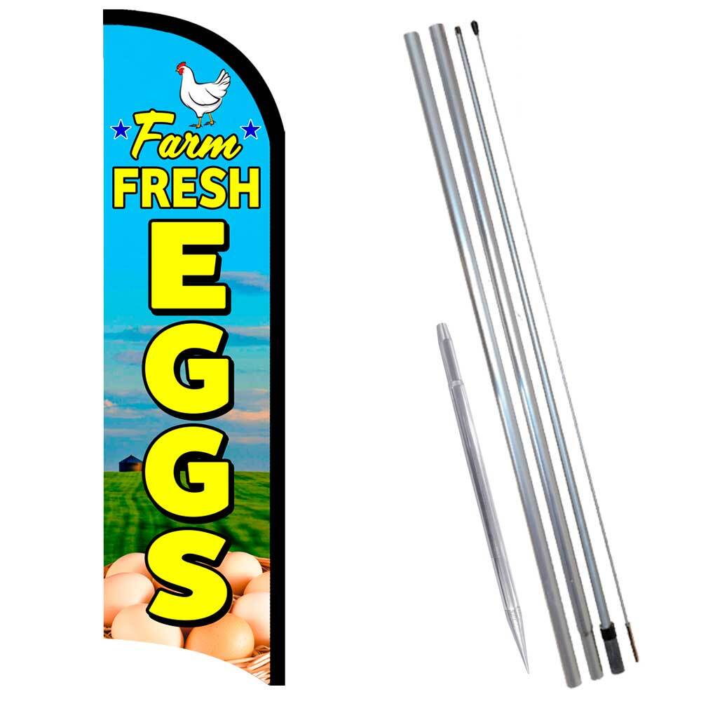 Farm Fresh Eggs Premium Windless Feather Flag Bundle (Complete Kit) OR Optional