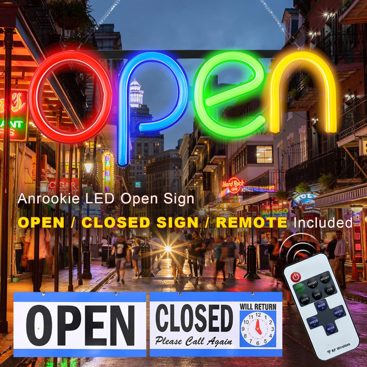 LED Open Sign,16×6 inch Open Signs for Business Window,With multiple flashing…