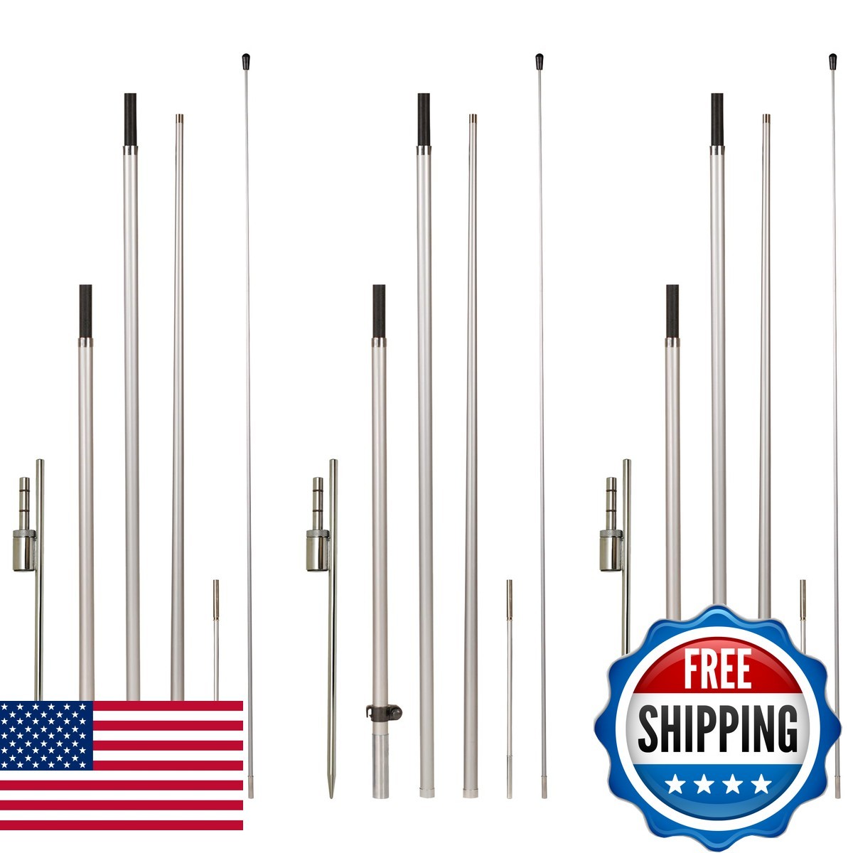 LookOurWay 13ft Feather Flag Pole Kit with Rotating Ground Spike – 3 Pack