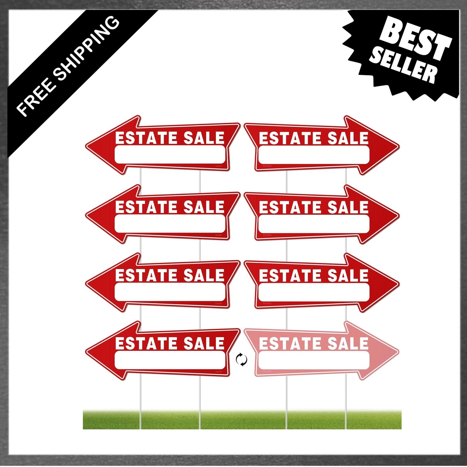 7 Piece Estate Sale Signs Set with Stakes, 17 Inch by 6 Inch Double Sided Yard