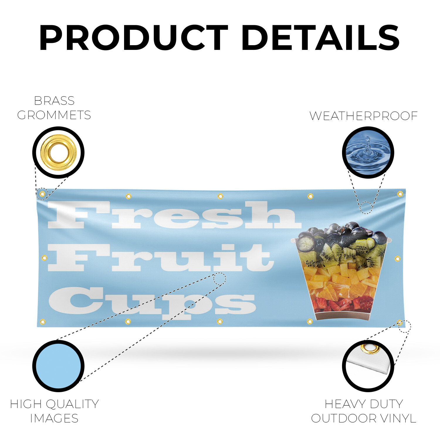 Fresh Fruit Cups Vinyl Banner Sign with Metal Grommets Heavy-Duty Single-Sided