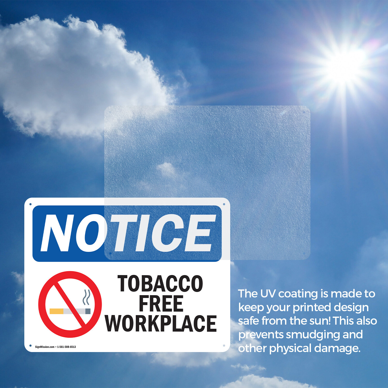 (2 Pack) Tobacco Free Workplace OSHA Notice Sign Decal Metal Plastic