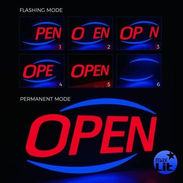 Energy-Saving 32” x 17” LED Open Sign – Remote Control and Long-Lasting Design