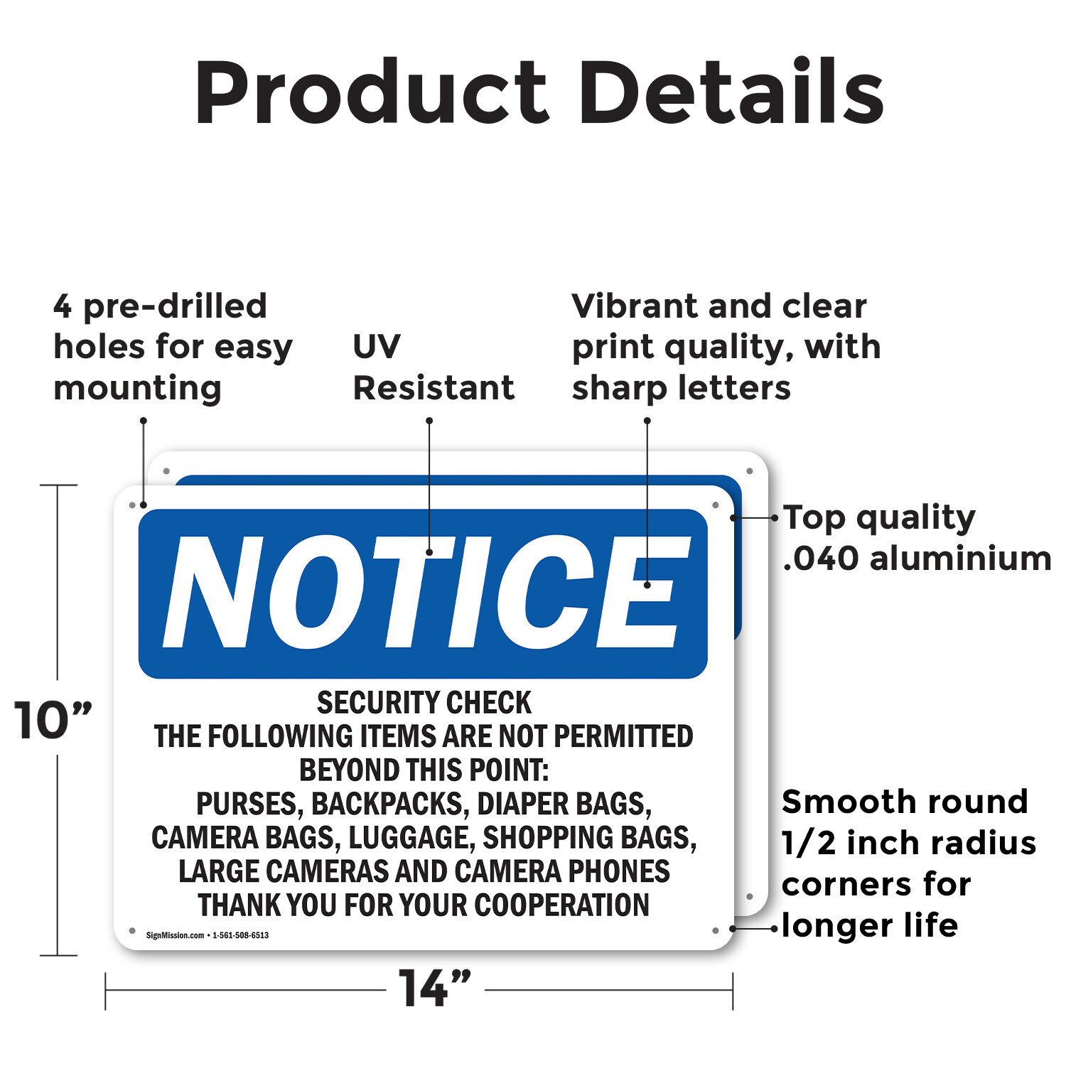 (2 Pack) Security Check The Following Items Are Not OSHA Notice Sign Decal Metal