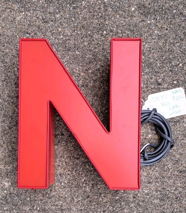 RED LED ‘Never Used’ Marquee Sign Letter ” N ” Outdoor Indoor Reclaimed Initial