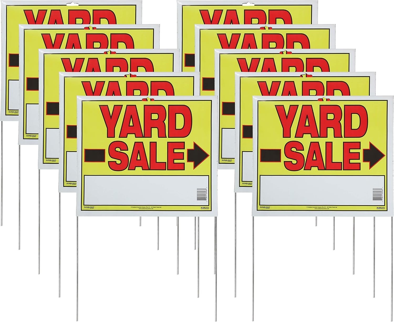 Fully Assembled Garage Sale Signs, 22×14 Inches, Metal U-Stakes Included