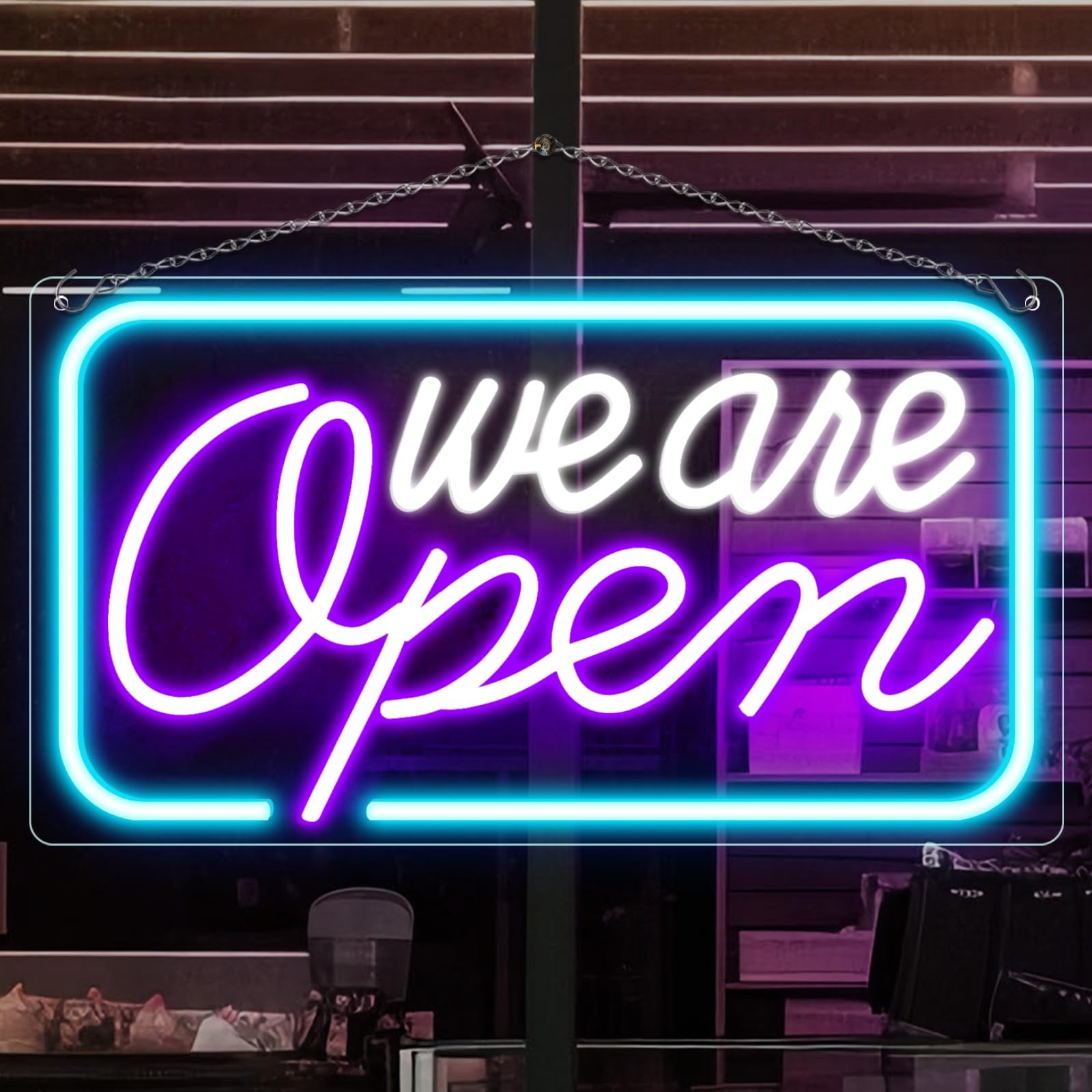 NELTBESIN Neon We Are Open Signs Business, 23.5”x 12.5” Adjustable Brightness
