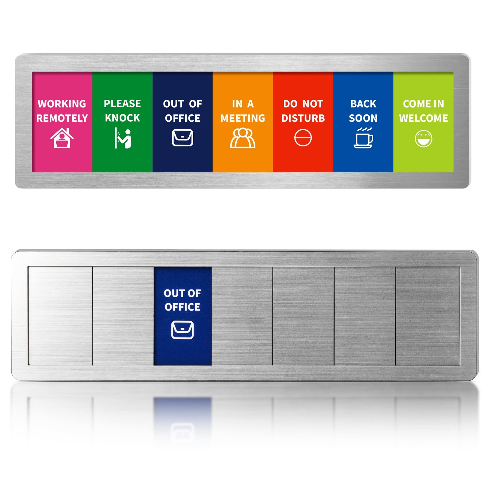 Office Door Signs,7 Options-Do Small Signage, Brushed Silver with Multicolor