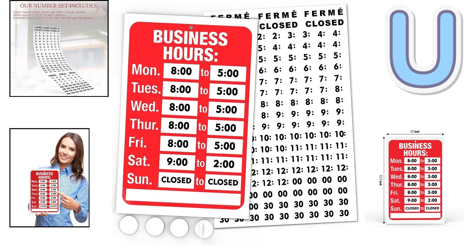 Customizable Business Hours Open Sign – Bright Red & White – 7.7 x 11.7 Inch