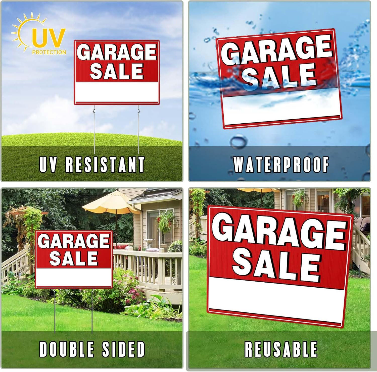 10 Pack Garage Sale Kit, Weatherproof Yard Sale Signs with Stakes, Directional A