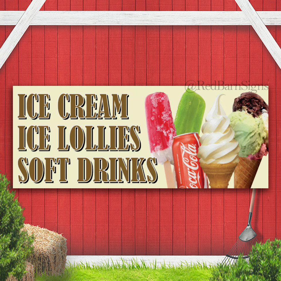 ICE CREAM ICE LOLLIES SOFT DRINKS BANNER OUTDOOR SIGN PVC Brass Eyelets
