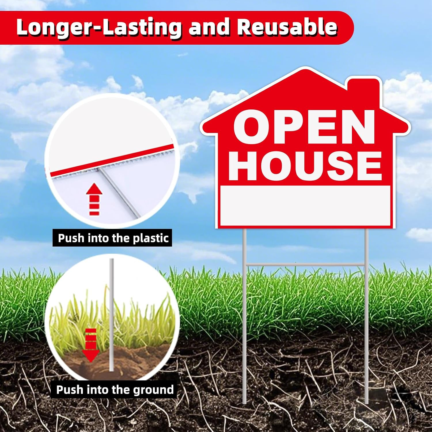 Open House Signs For Real Estate, 3-Pack 17″x13″ Double-Sided Signs, Corrugated