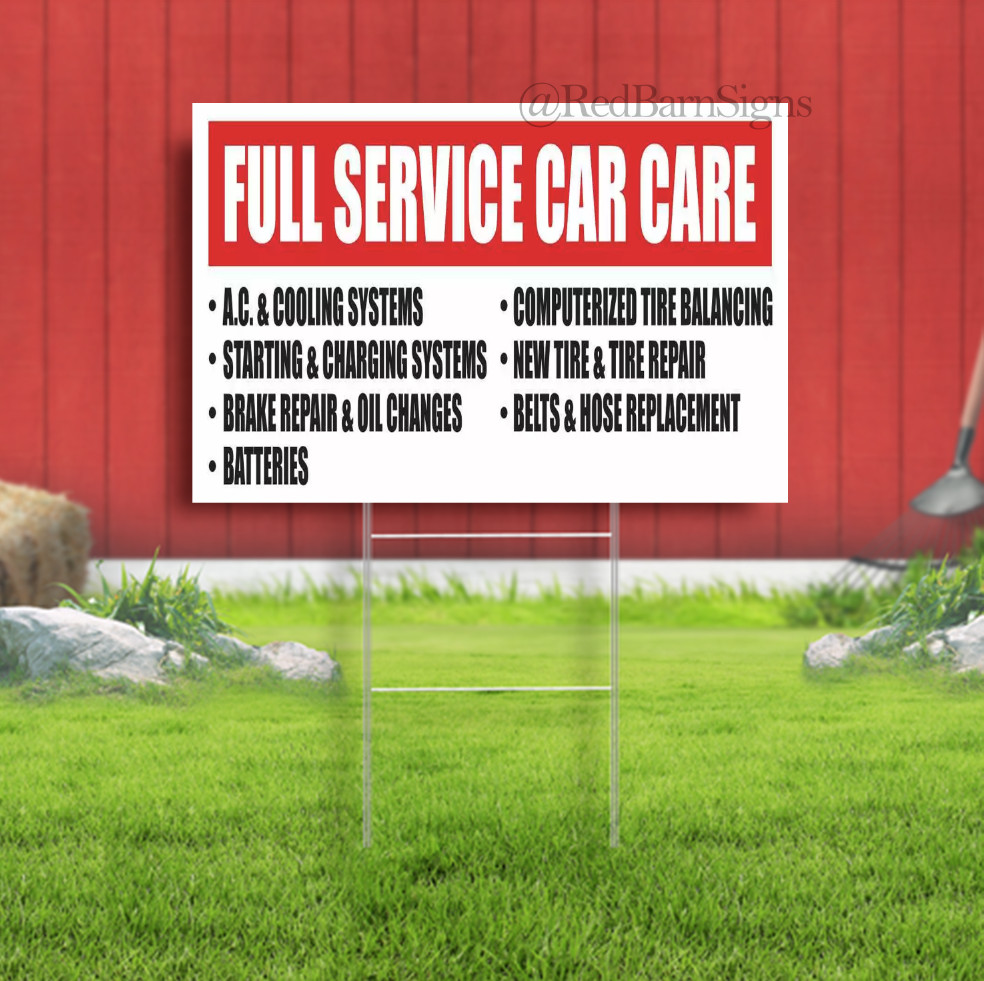 FULL SERVICE CAR CARE Advertising Yard Sign Auto Repair Mechanic