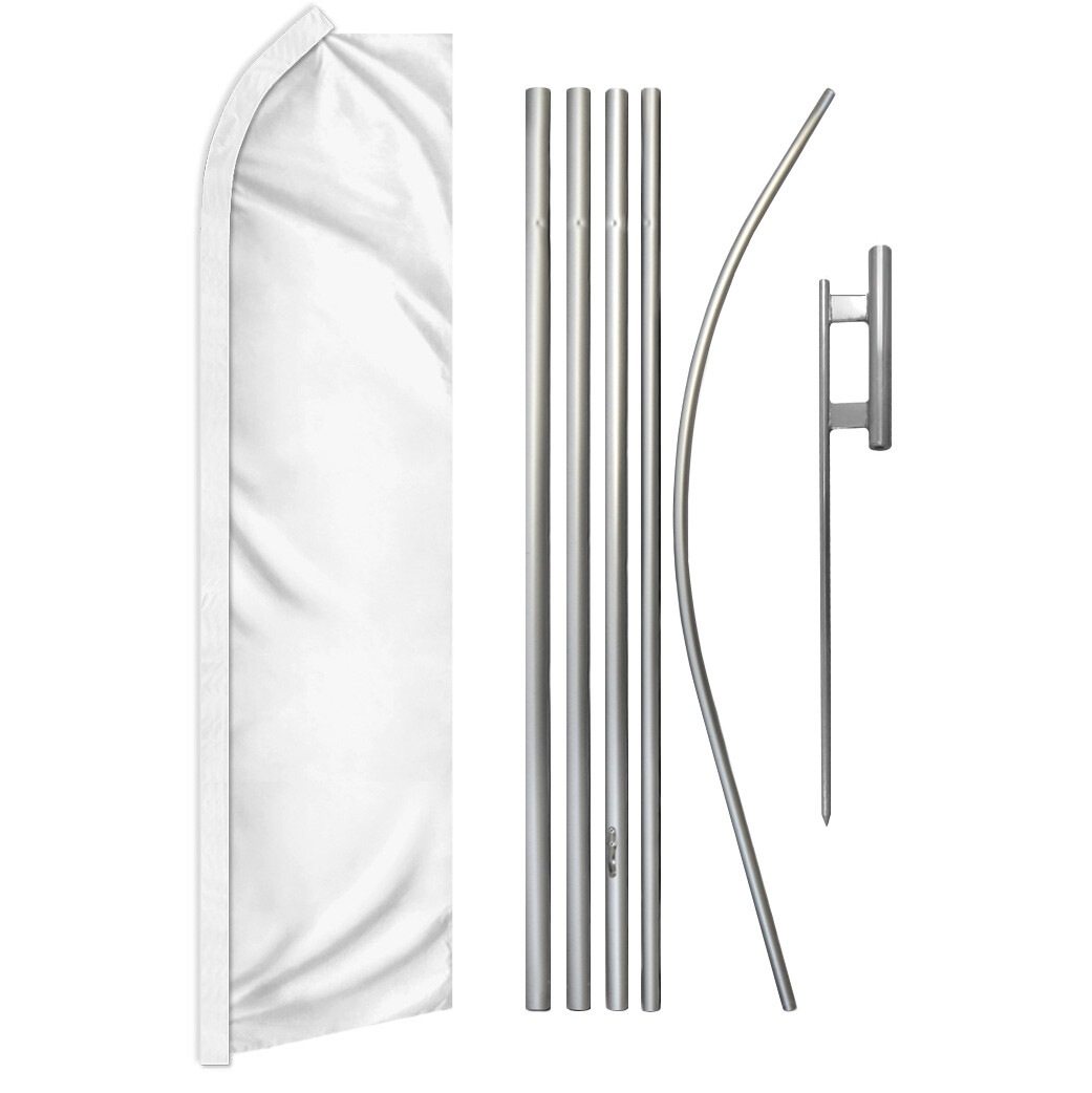 Solid Color White Advertising Swooper Feather Flutter Flag & Pole Kit White Flag