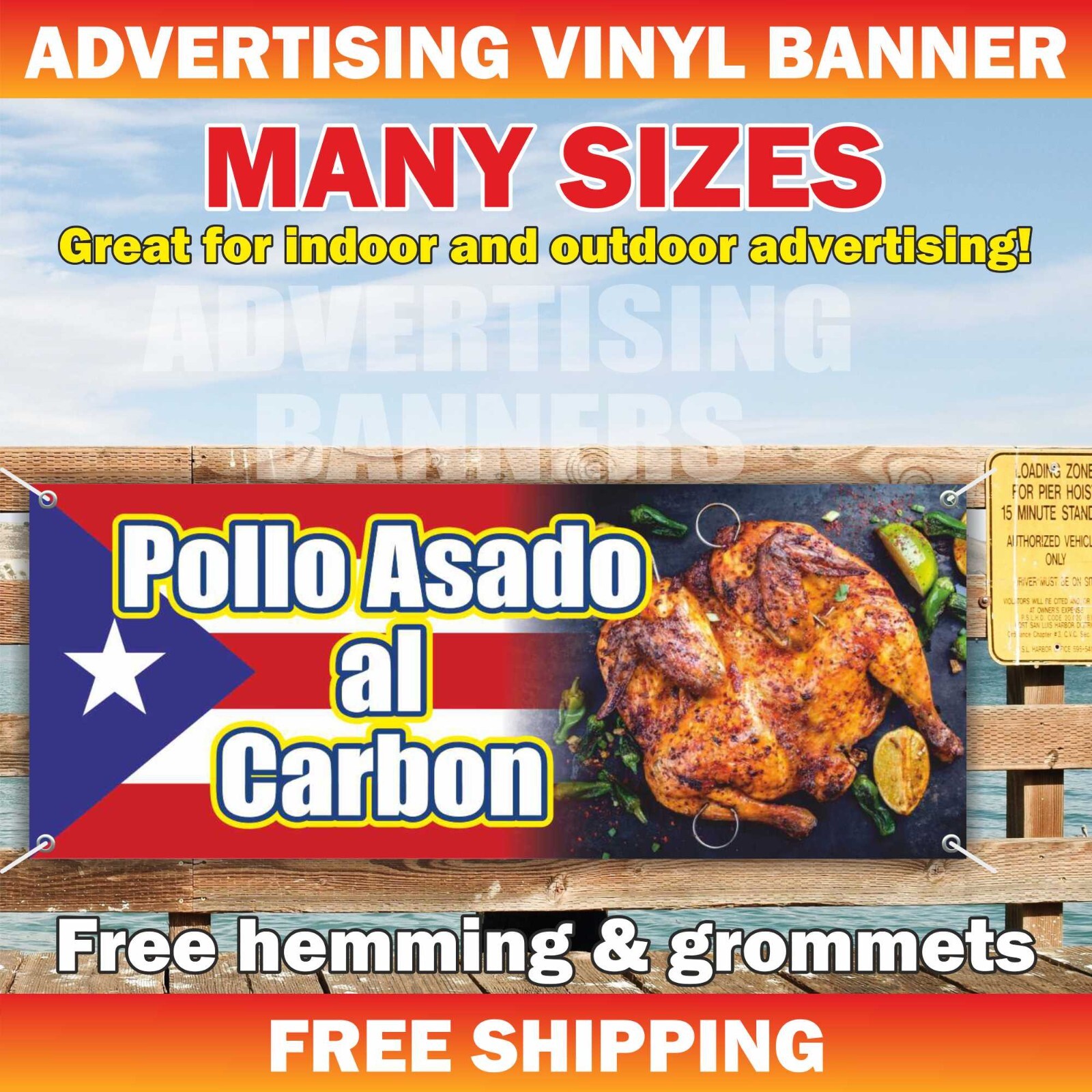 Pollo Asado al Carbon Advertising Banner Vinyl Mesh Sign Spanish Chicken Gallina