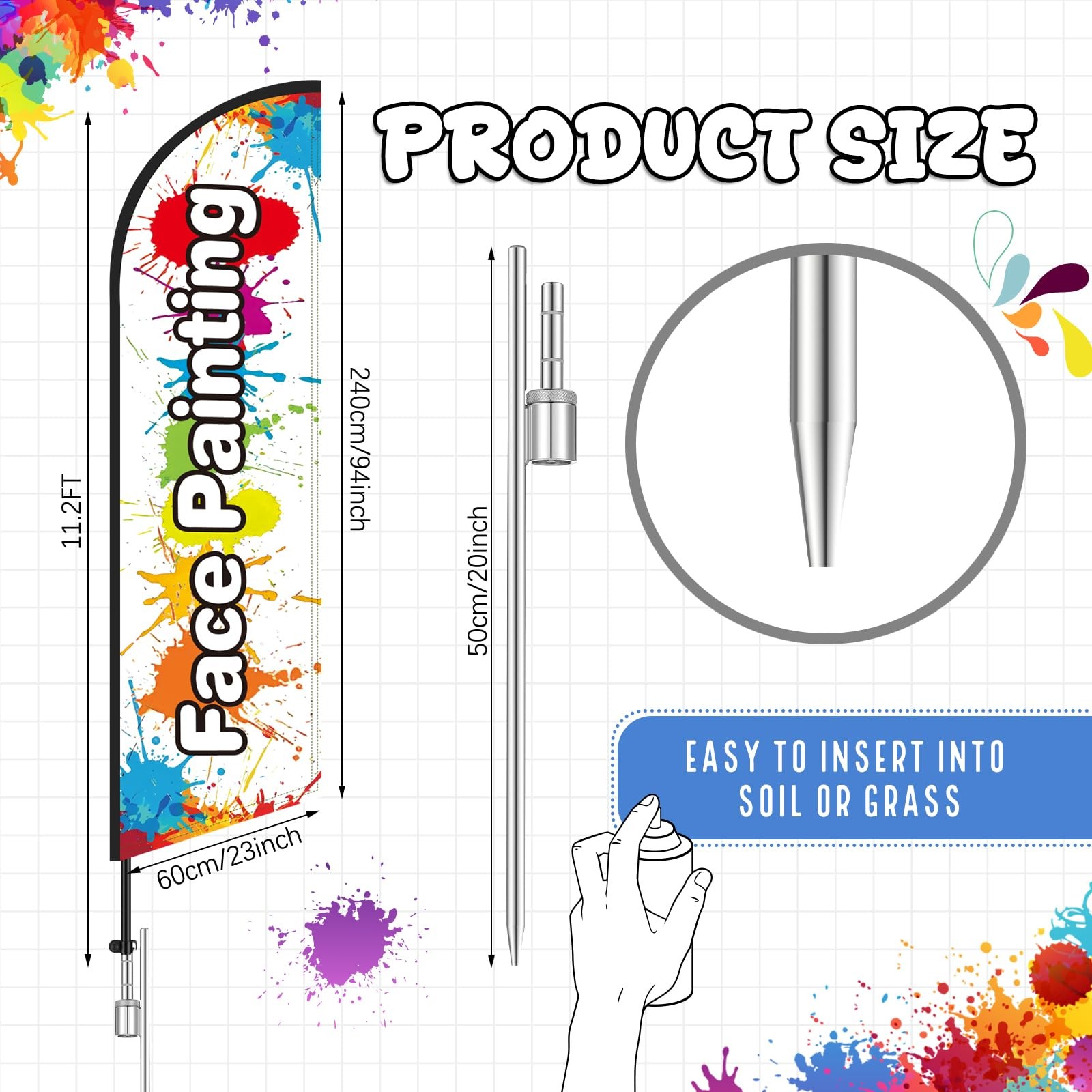 Hunnmingre 11.2 Ft Face Painting Feather – Banner Ground Stake