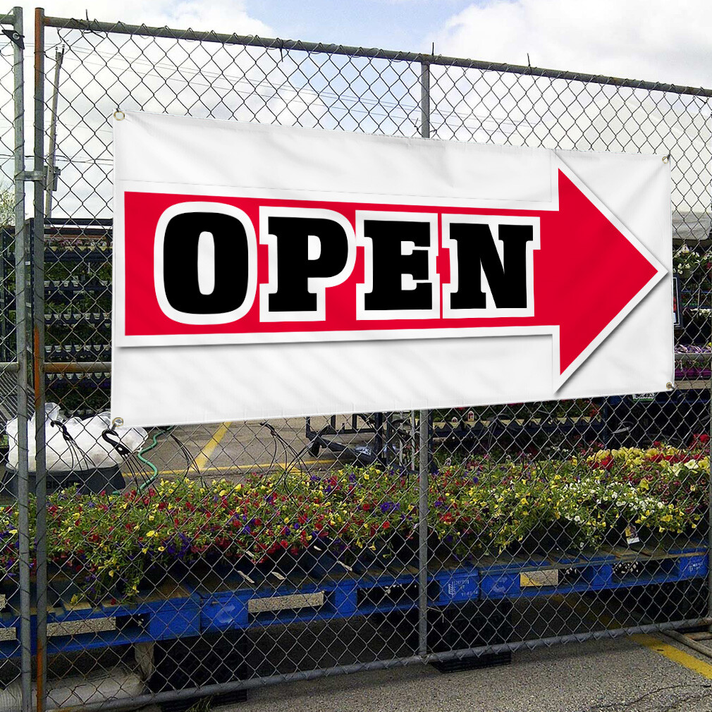 Vinyl Banner Multiple Sizes Open Arrow Right Business Business Outdoor