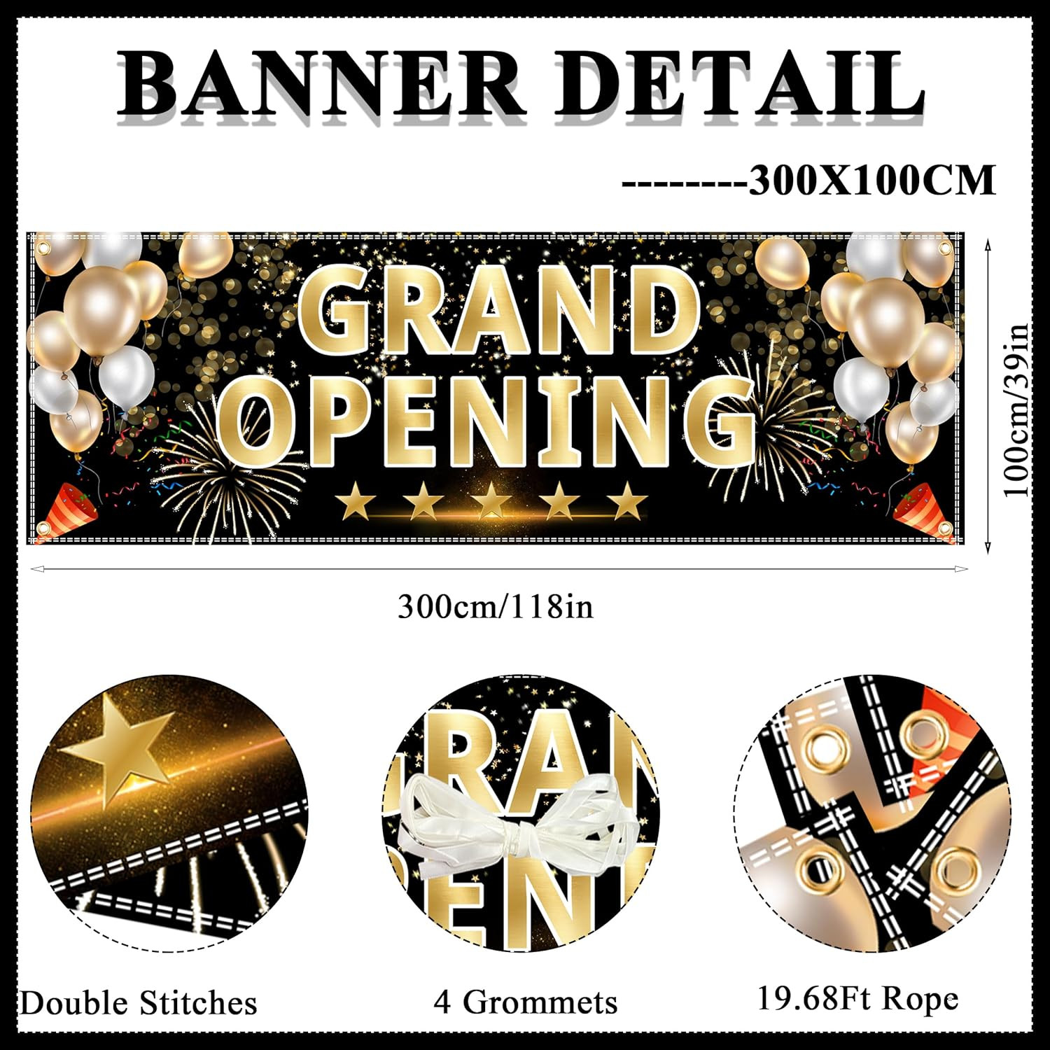 Large Grand Opening Banner 3X10Ft Grand Opening Decorations Sign with 10 Grommet