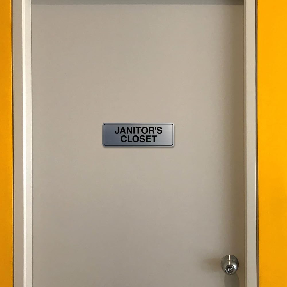 Janitors Closet Sign Black Small 2 PCS Adhesive Wall Door Plaque Business