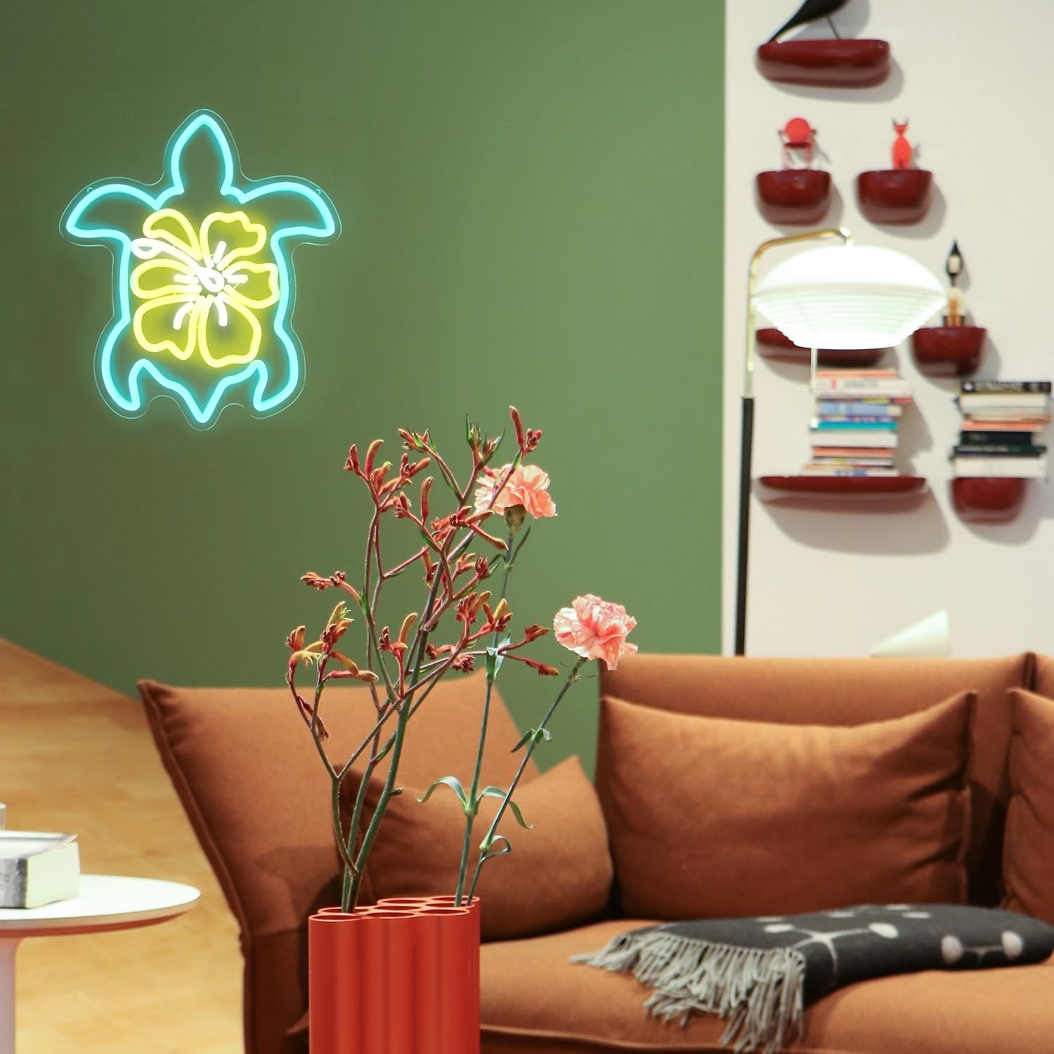 Sea Turtle Hibiscus Neon Signs for Wall Decor Blue Turtle Neon Light Yellow F…