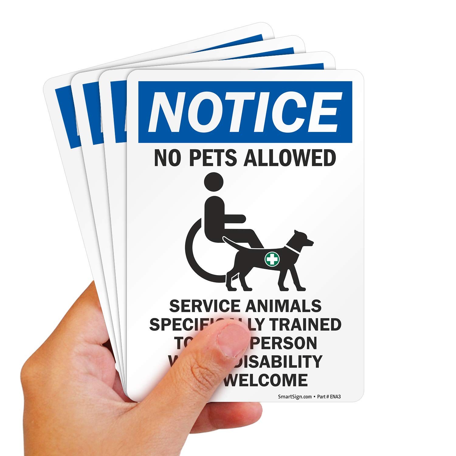 SmartSign (Pack of 4) 7 x 5 inch “Notice – No Pets Allowed, Service Animals Spec