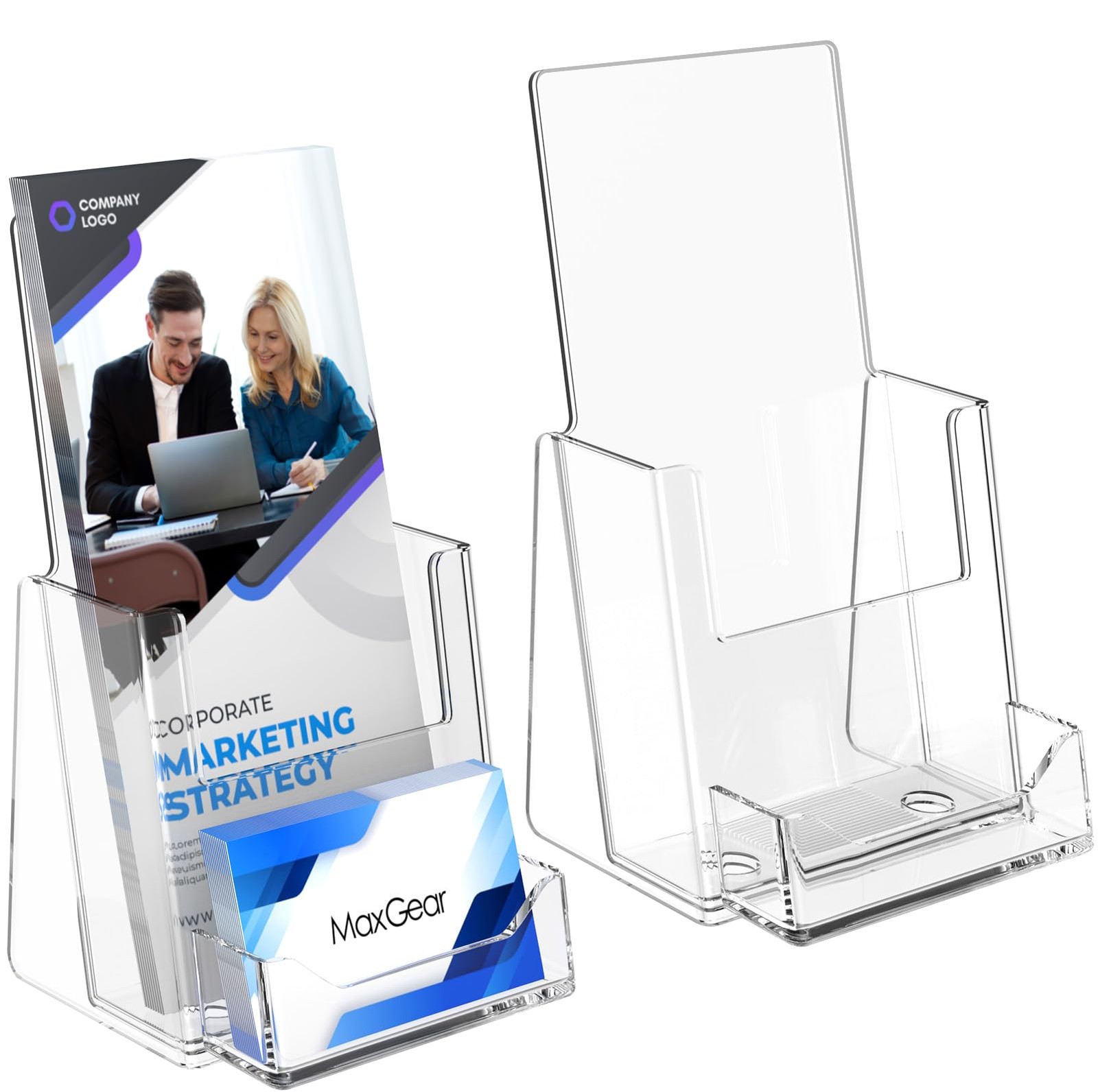 MaxGear Brochure Holder 4×9 inch with Business Card inch, Clear