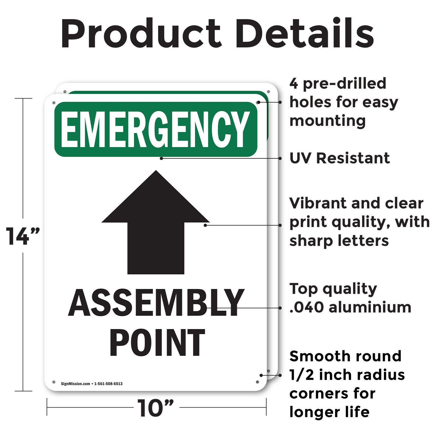 (2 Pack) Assembly Point [Up Arrow] With Symbol OSHA Emergency Sign Decal Metal