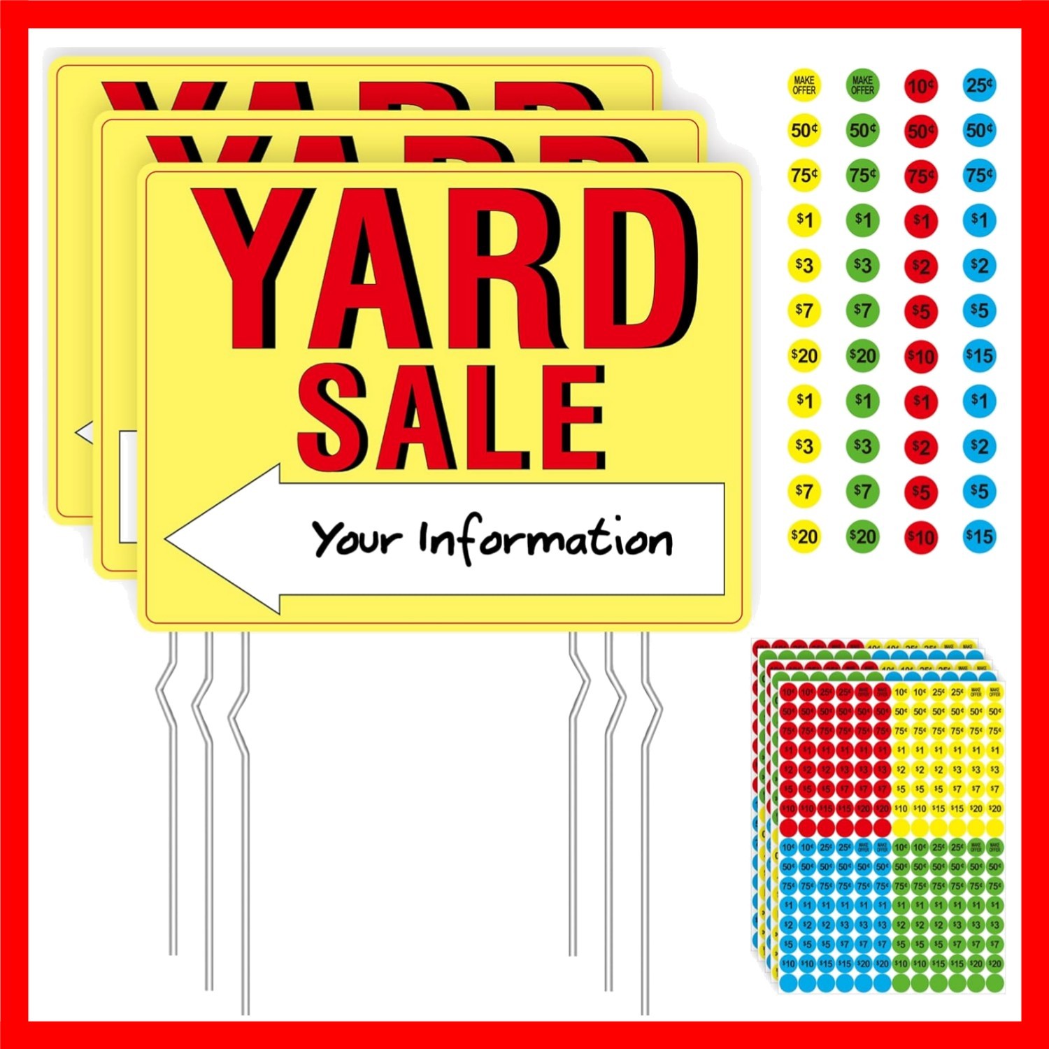 Bright Yellow Double-Sided Yard Sale Sign Set