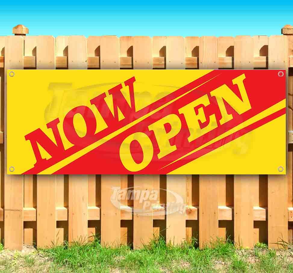 NOW OPEN RED YELLOW Advertising Vinyl Banner Flag Sign Many Sizes USA