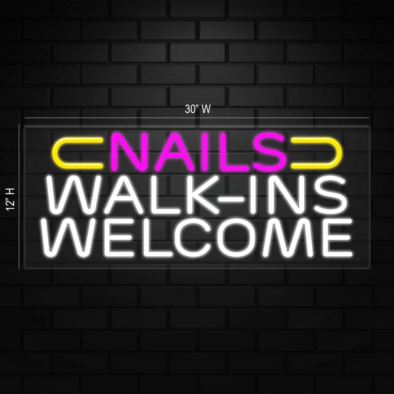 Nails Walk-ins Welcome Sign for Biz Displays | LED Flex Neon | 30″W x 12″H x 1″D