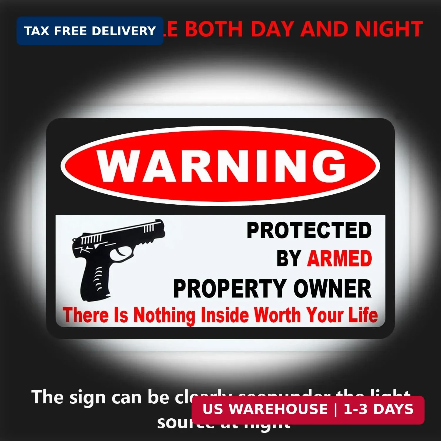 3Pack Gun Sign for Home Security 10×7 inch Warning Signs for Home Property Rust