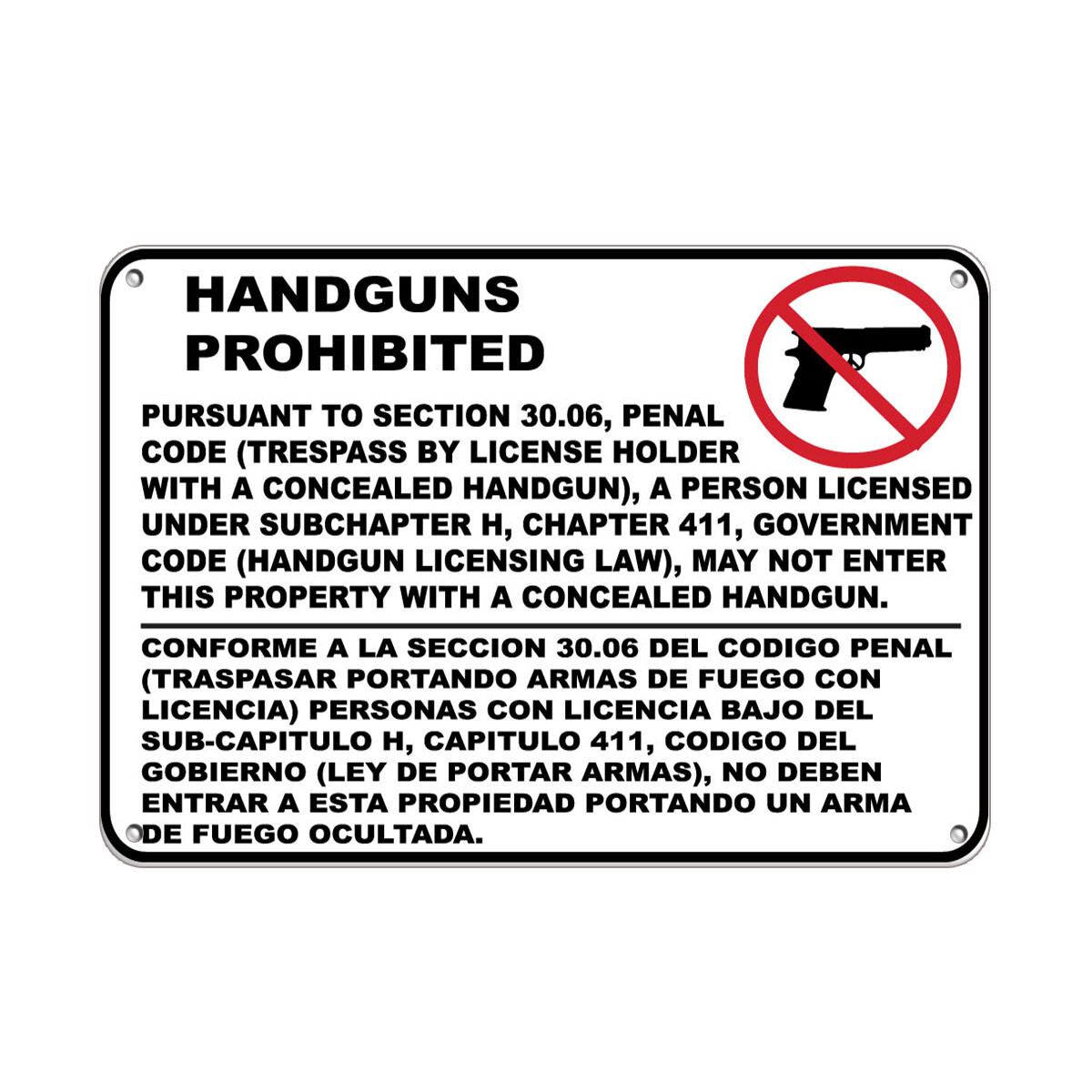 Horizontal Metal Sign Multiple Sizes Handguns Prohibited Pursuant Section 30.06