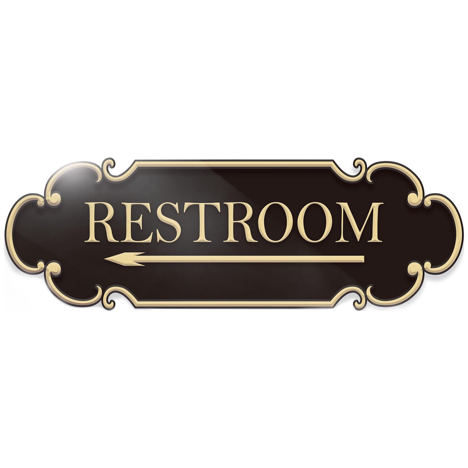 Restroom Bathroom Sign Left Arrow 9×3 inch Spay Gold – Self-adhesive Signage for
