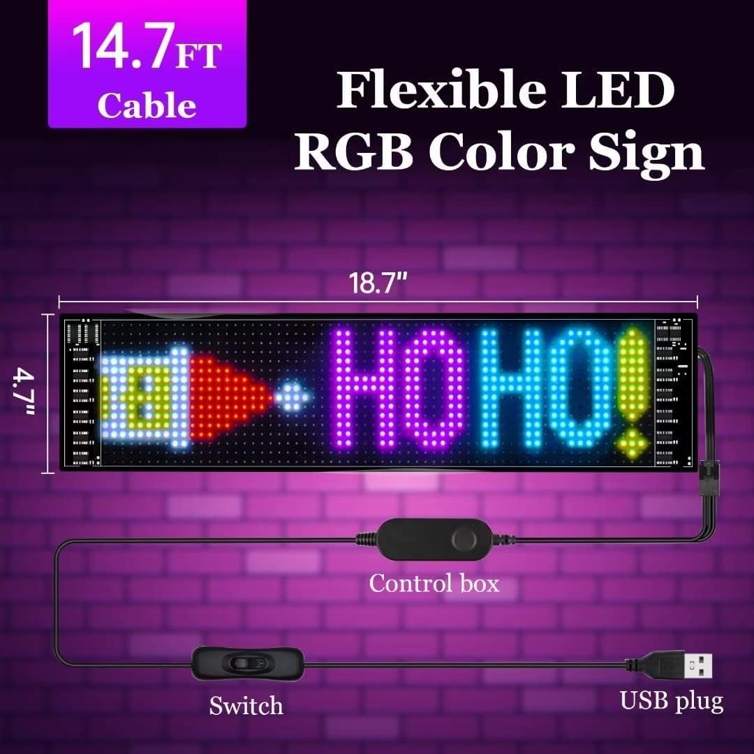 Scrolling LED Sign for Car, Flexible RGB Color, Bluetooth“