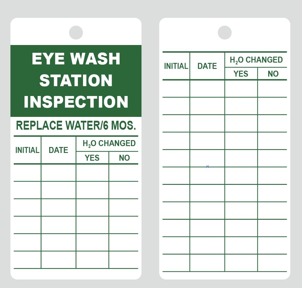 15 PCS Green Eye Wash Station Inspection Record Plastic Card Waterproof Tags